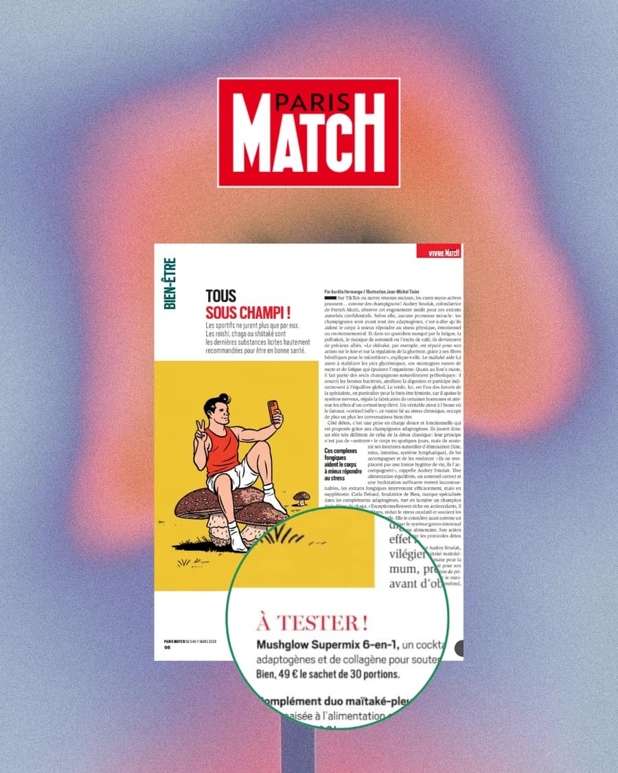 La double page de Paris Match consacrée aux champignons adaptogènes