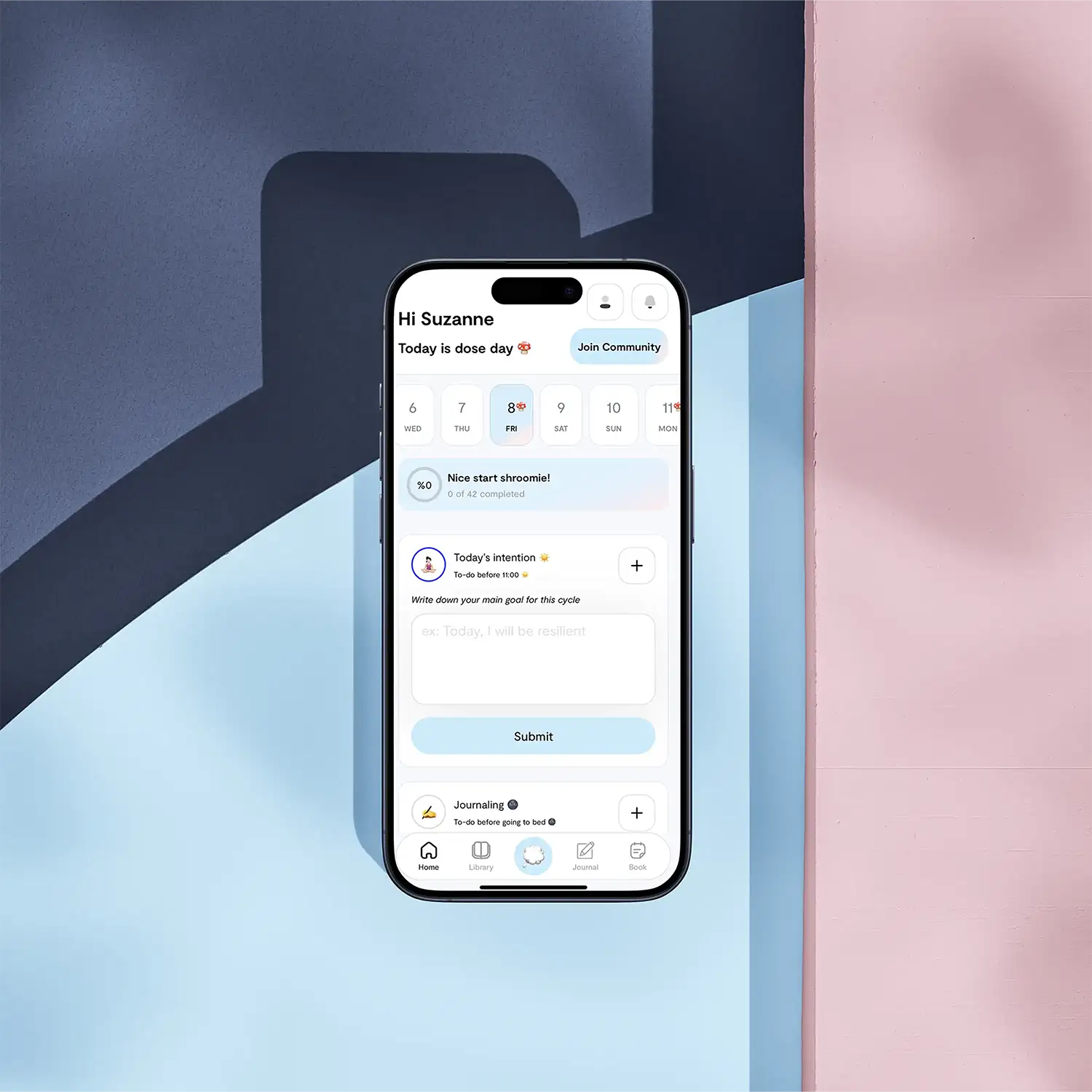 Our companion app provides guidance at every step of your BIEN journey: from onboarding and access to a library of contents to establishing your daily microdosing rituals.
