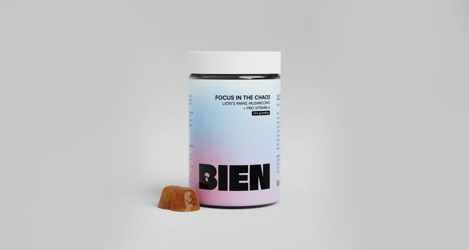 A photo of a BIEN Product FOCUS in the chaos gummies - Lion's Mane Supplement + Pro Vitamin A.